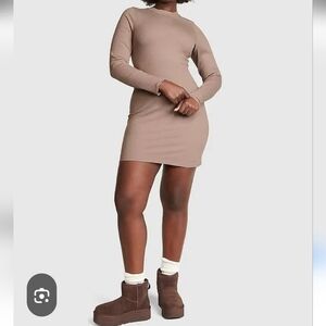 Pink Victoria’s Secret Stretch Cotton Long Sleeve Mock Neck Iced Coffee Tan XL